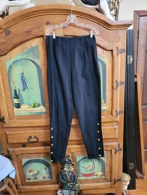 LA Blues 100% Cotton Black High-Waist Button Accent Trousers